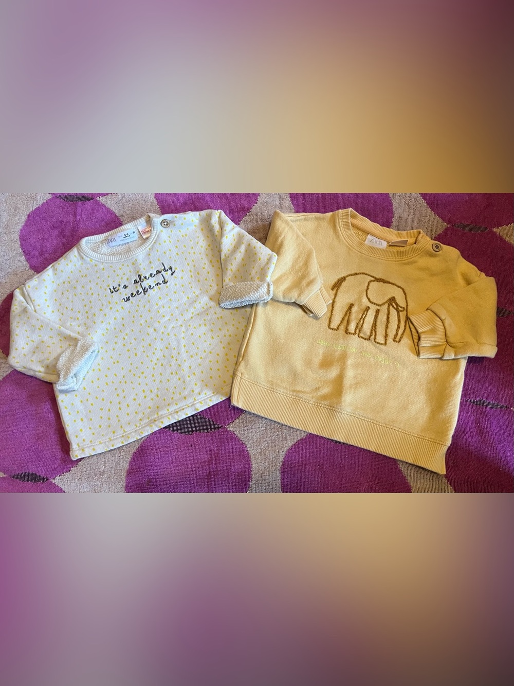 (2) Yellow Zara Baby Sweatshirts Bundle Lot